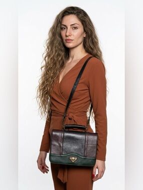 GIORGINI VINTAGE COLORBLOCK LEATHER SATCHEL BAG WOMAN